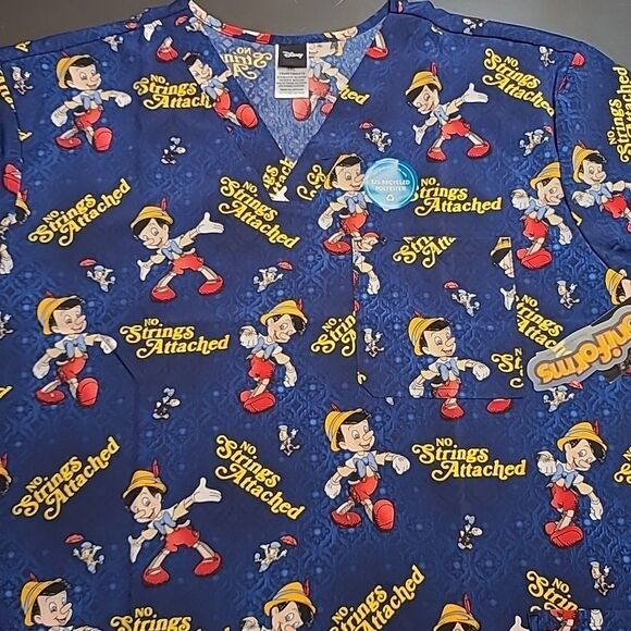 Pinocchio Cherokee Scrubs Shirt Nurse Disney Tooniforms V Neck Mens 3XL NEW NWT - Picture 1 of 7